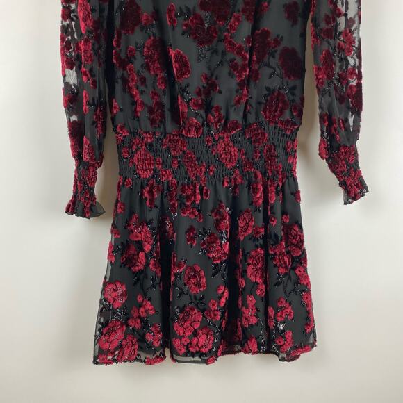 Parker Carmindy Floral Velvet Burnout Dress Black Red Womens Size Small - Picture 5 of 11